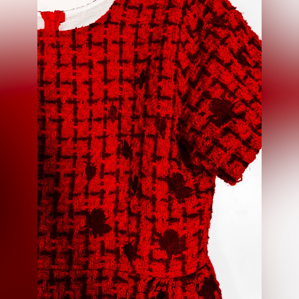 Fanm Mon Samantha Tweed Embroidered Scoop Neck Cap Sleeve A-line Mini Dress - Picture 5 of 7